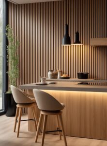 acoustic wood slat wall panel kitchen wall cladding modern interior MDF slat panel