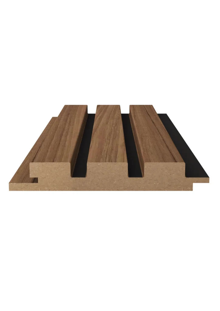 QWP African Street MDF wall panel with dark wood-effect grooved finish