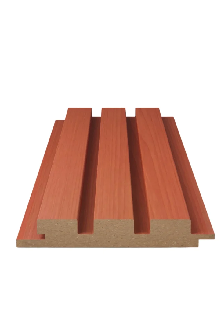 QWP Cherry MDF wall panel with reddish cherry wood-effect grooved finish