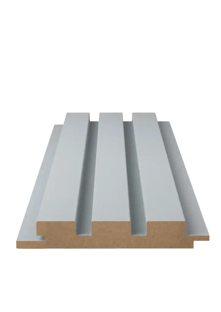 QWP Ice Gray MDF wall panel with gray grooved finish