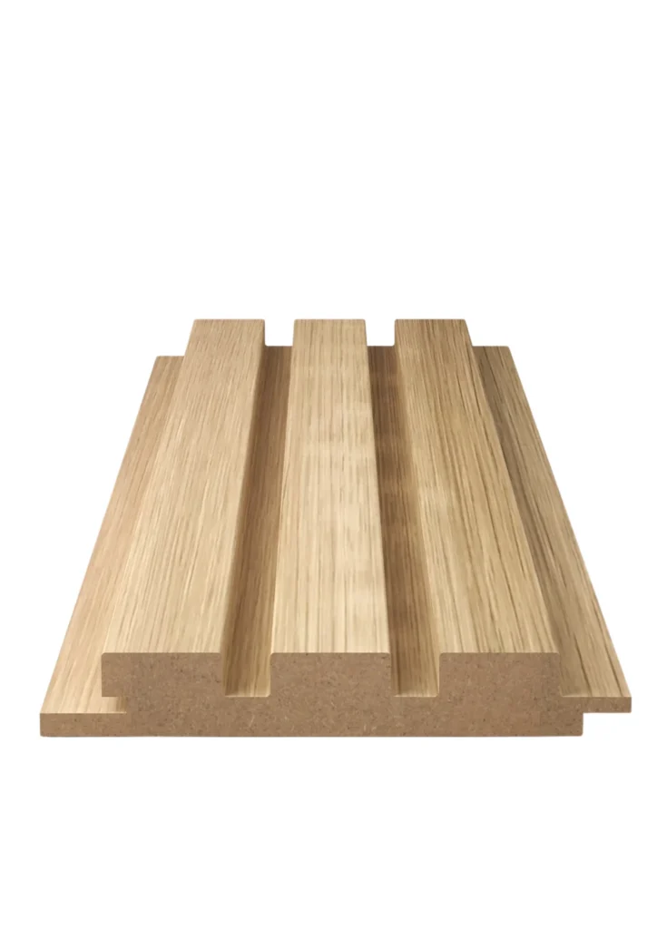 QWP Lumber MDF wall panel with light natural wood-effect grooved finish