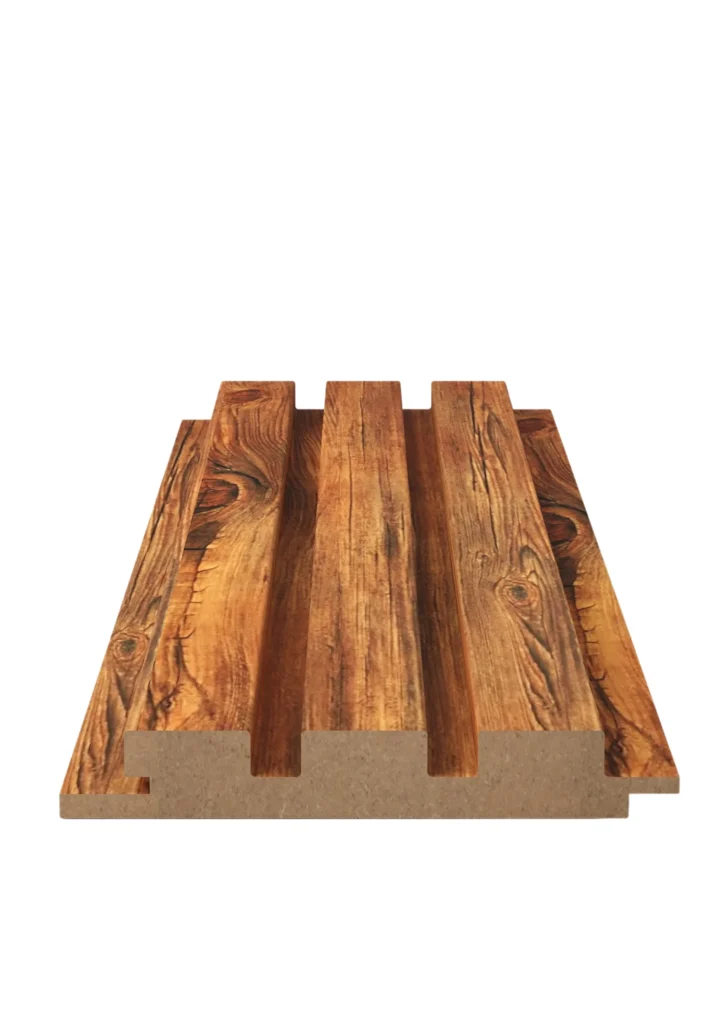 QWP Pedra MDF wall panel with rustic wood-effect grooved finish